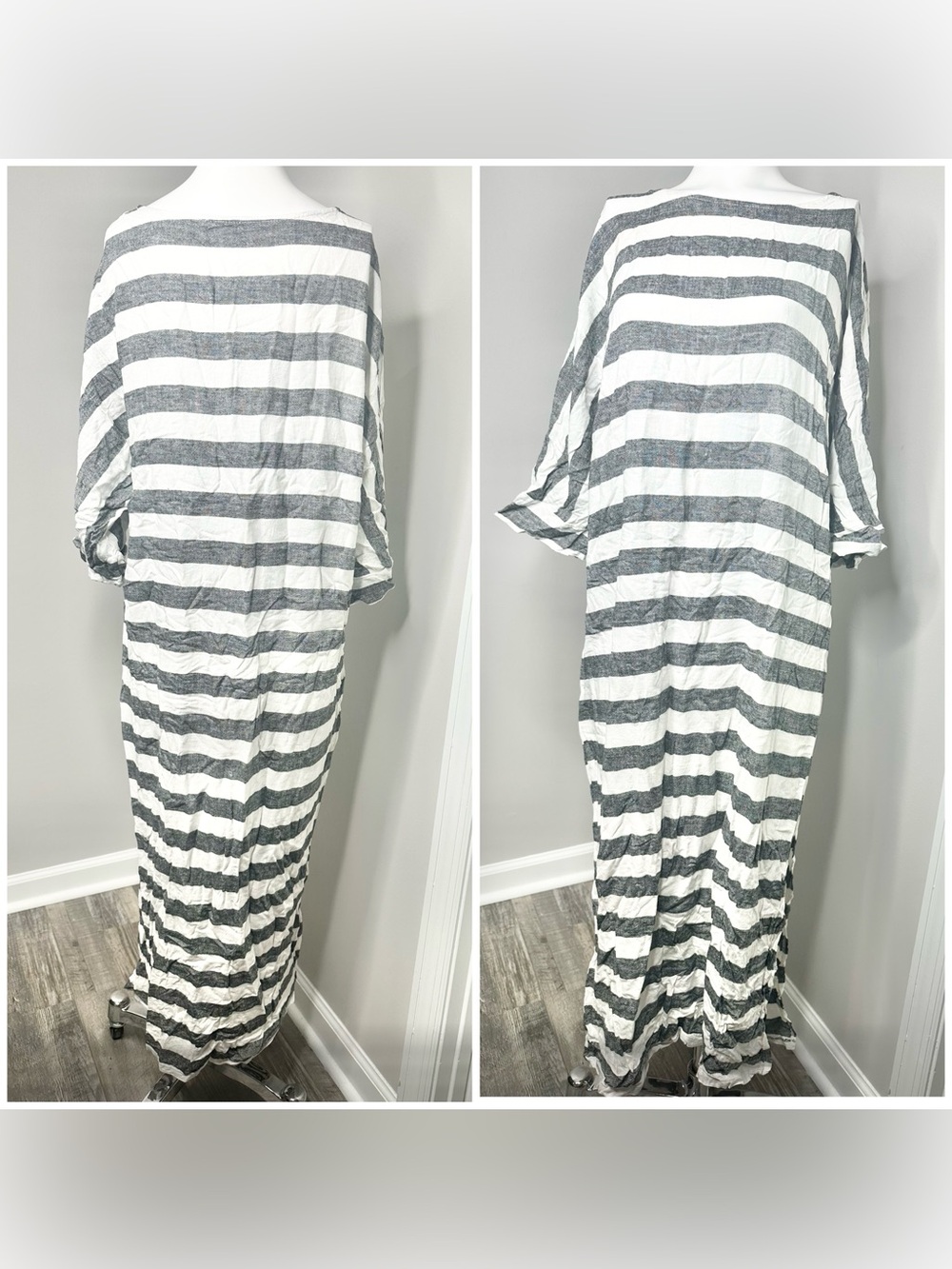 Striped White & Gray Maxi Dress-small